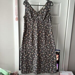 Vintage Floral Midi Dress - Black and Pink